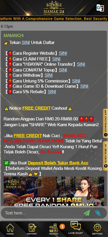 Mamak24 Casino - Livechat - jomkiss77